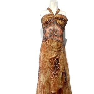 Andy Anand Couture Rust Orange Sequence Beads Gown Size Medium Side ZIPPER